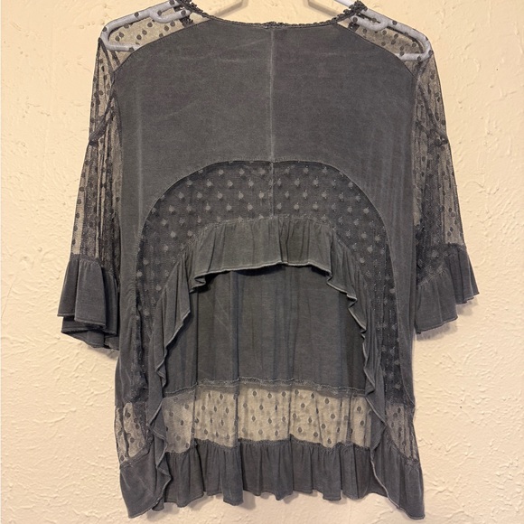 POL Gray Sheer Ruffle Blouse - Picture 2 of 6